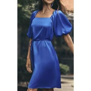 Ann Taylor Cobalt Blue Puff Sleeve Tied Lined Square Neck Dress - Size - 6 - NWT
